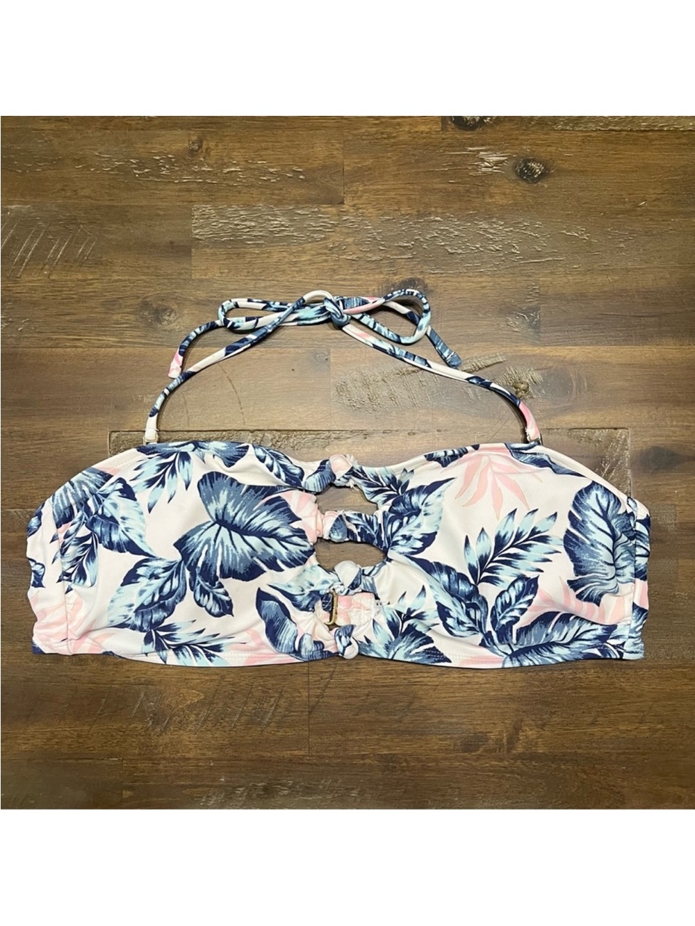 SO floral bandeau bikini swimsuit top with optional halter straps EUC